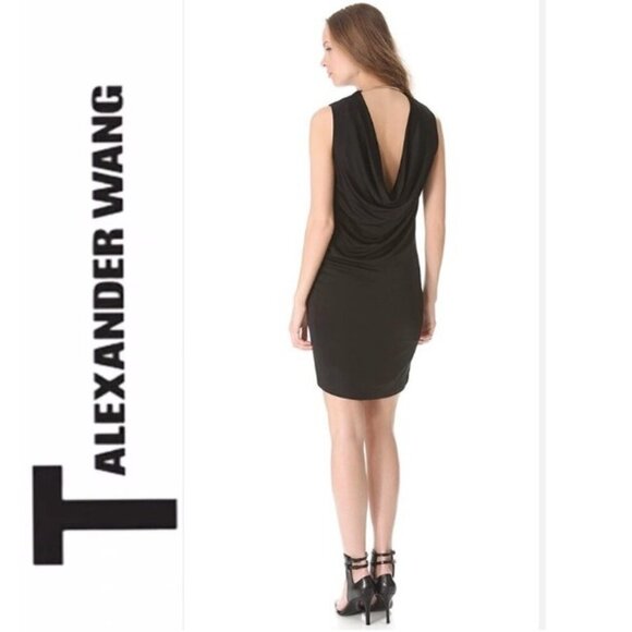 Tβ by ALEXANDER WANG Drape-Back Above Knee/Mini Rayon Sleeveless Black Dress S - Picture 1 of 13